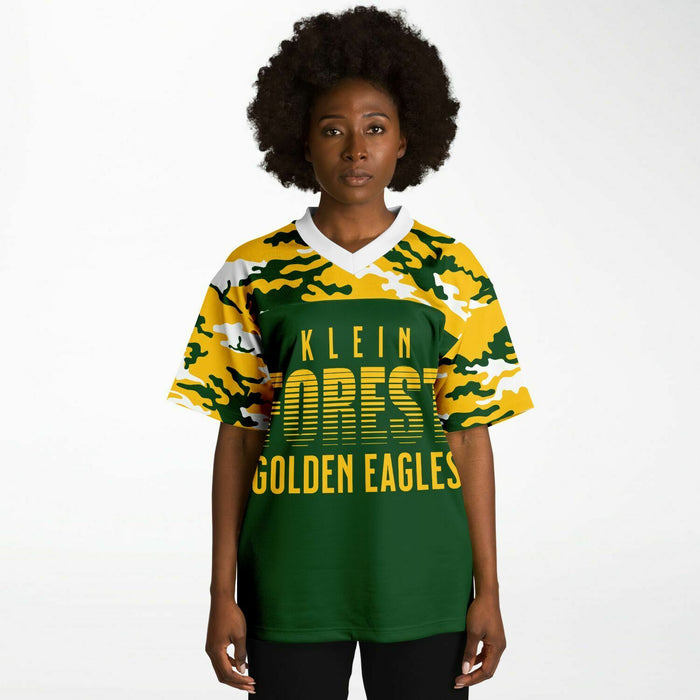 Black woman wearing Klein Forest Eagles football Jersey