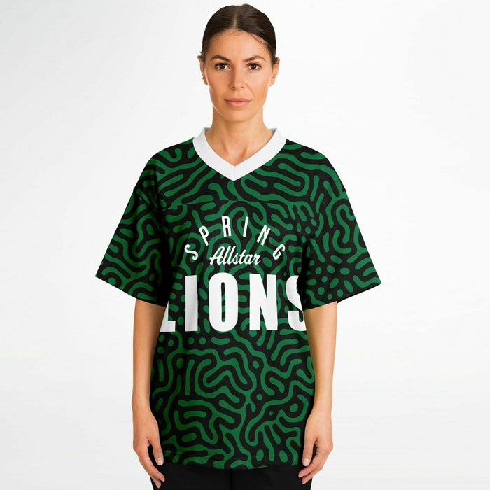 Women wearing Spring Lions High School football jersey