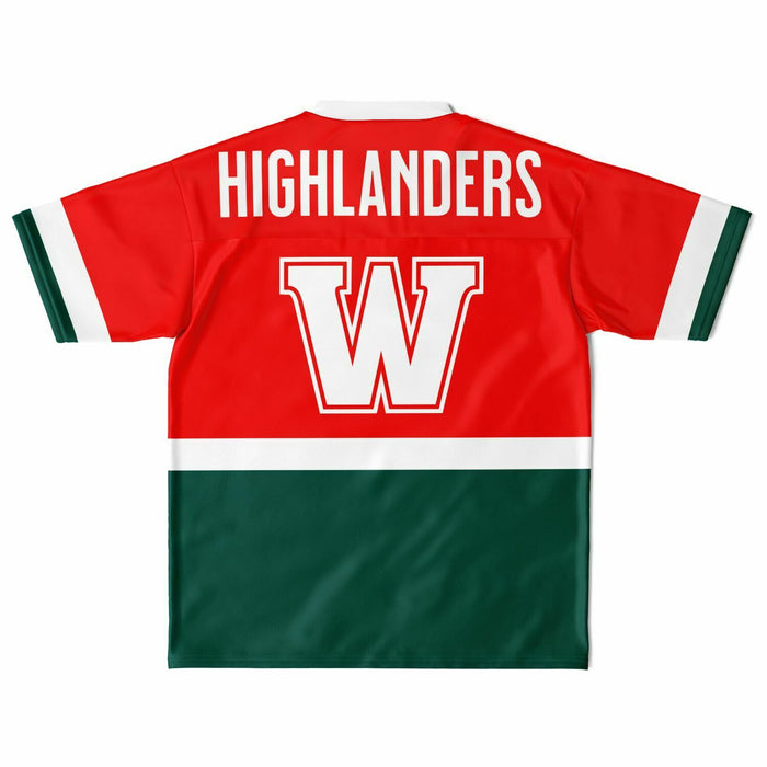 The Woodlands Highlanders High School football jersey laying flat - back