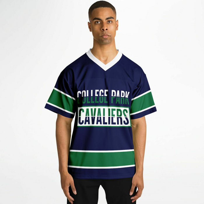 Black man wearing College Park Cavaliers football Jersey 13