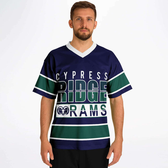 Man wearing Cypress Ridge Rams football jersey