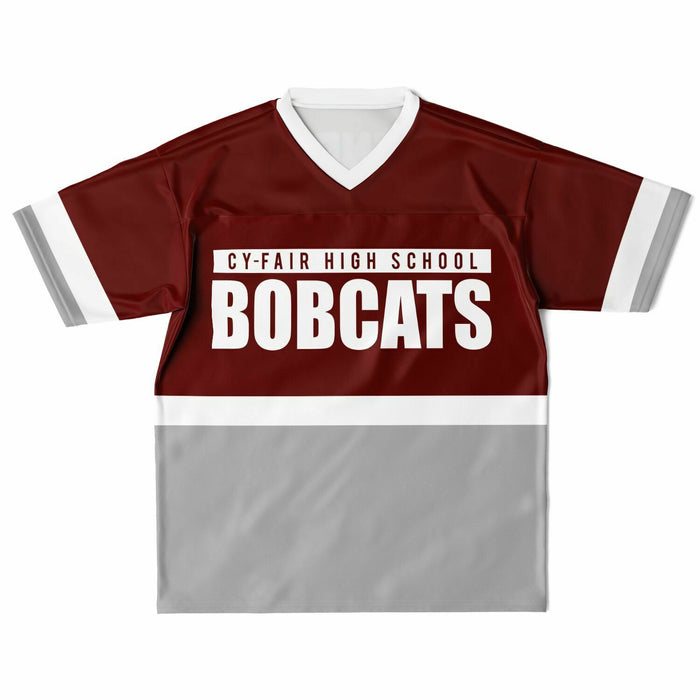 Cy-Fair Bobcats football jersey laying flat - front 