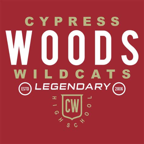 Cypress Woods High School Wildcats Deep Red Garment Design 03