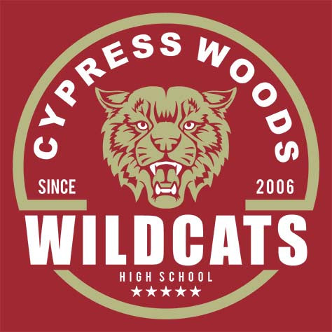 Cypress Woods Wildcats Premium Deep Red T-shirt - Design 04