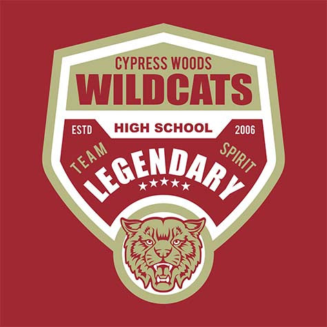 Cypress Woods High School Wildcats Deep Red Garment Design 14