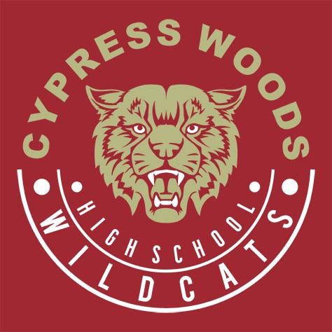 Cypress Woods High School Wildcats Deep Red Garment Design 19