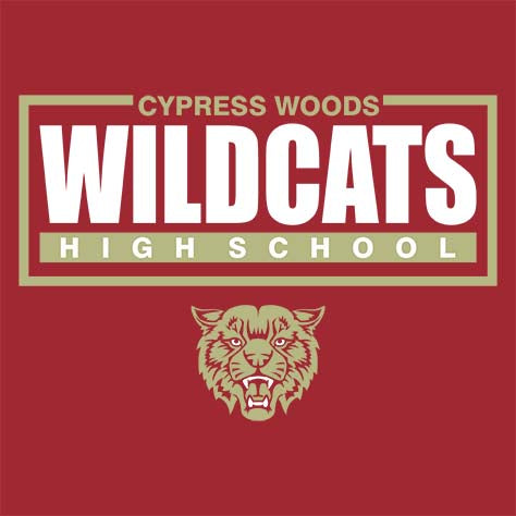 Cypress Woods High School Wildcats Deep Red Garment Design 49