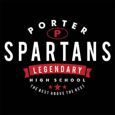 Porter Spartans Premium Black T-shirt - Design 44