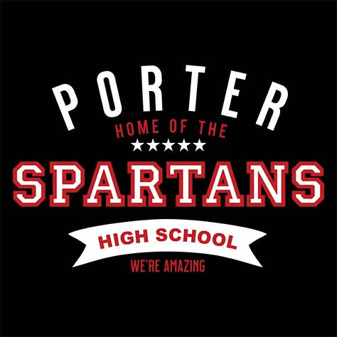 Porter Spartans Premium Black T-shirt - Design 96