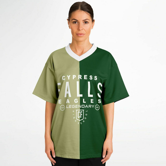 Women wearing Cypress Falls Eagles football jersey 04