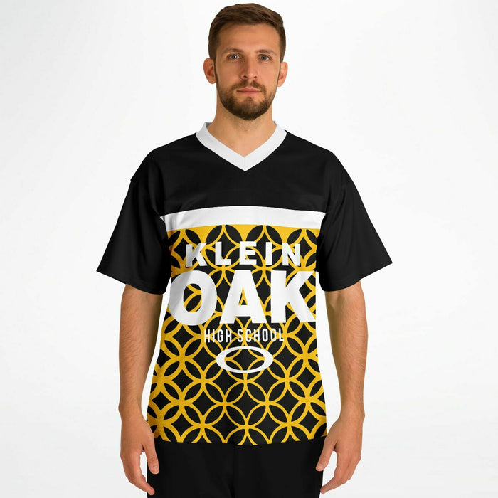 Man wearing Klein Oak Panthers football jersey