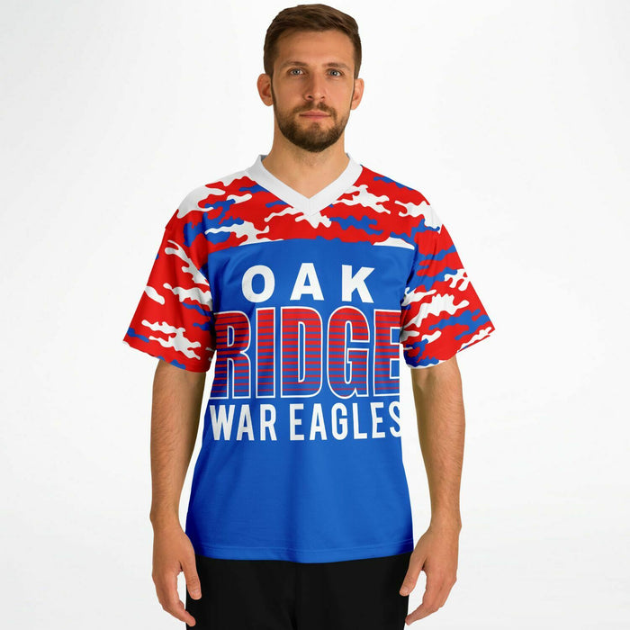 Man wearing Oak Ridge War Eagles High School football jersey