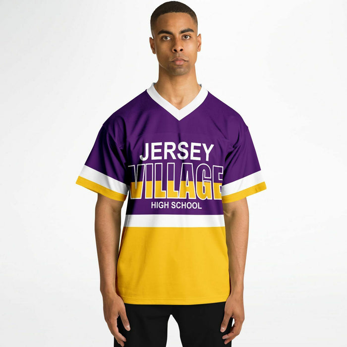 Man wearing Jersey Village Falcons football jersey