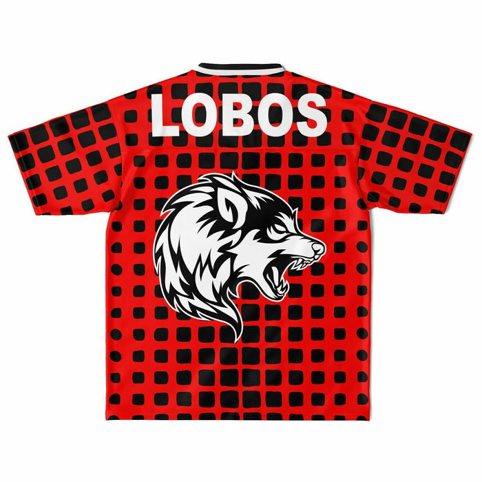 Langham Creek Lobos football jersey laying flat - back