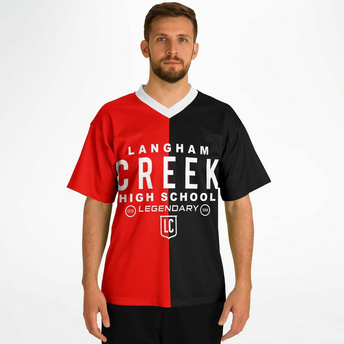 Man wearing Langham Creek Lobos football jersey