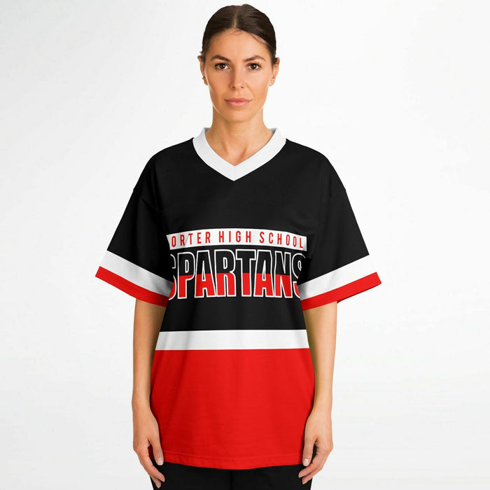 Women wearing Porter Spartans High School football jersey