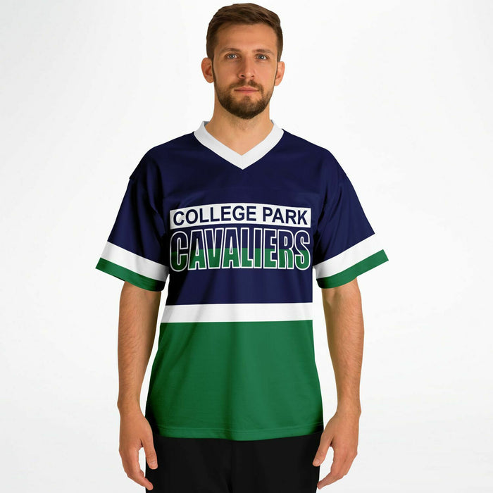 Man wearing College Park Cavaliers football jersey 10