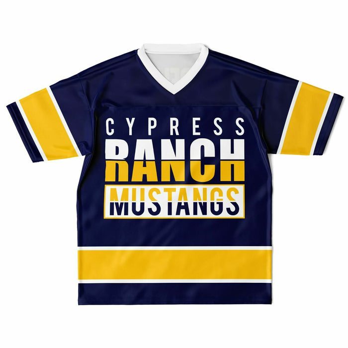 Cypress Ranch Mustangs football jersey laying flat - front 