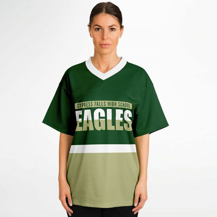 Women wearing Cypress Falls Eagles football jersey 10