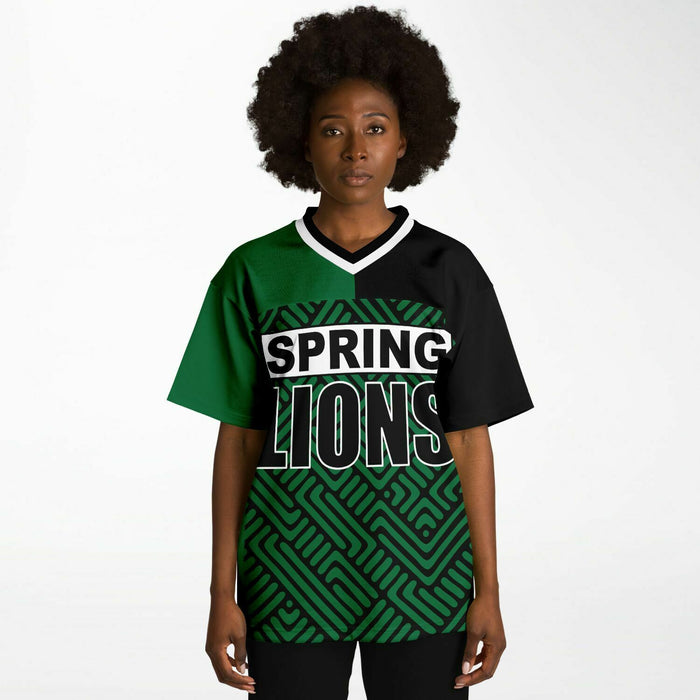 Black woman wearing Spring Lions High School football Jersey