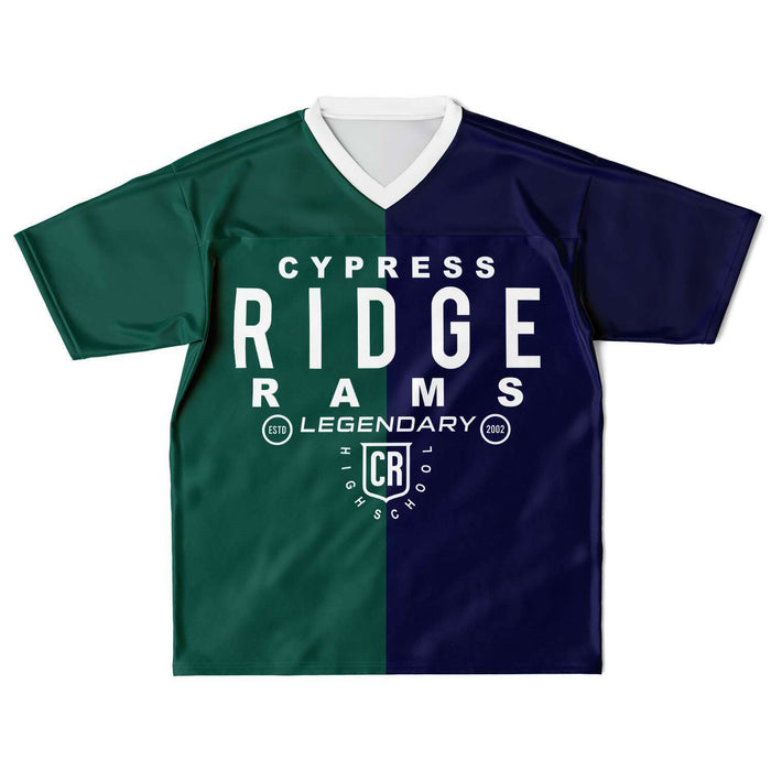 Cypress Ridge Rams football jersey laying flat - front 