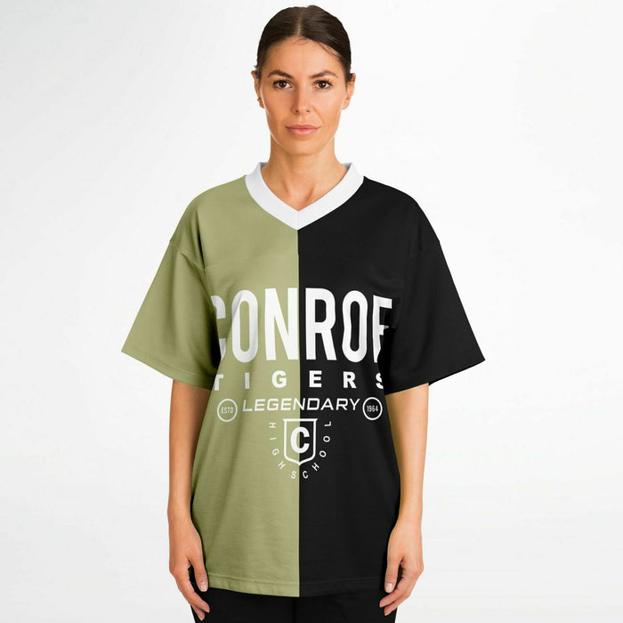 Women wearing Conroe Tigers football jersey 04