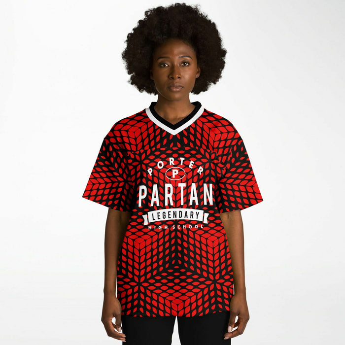 Black woman wearing Porter Spartans High School football Jersey