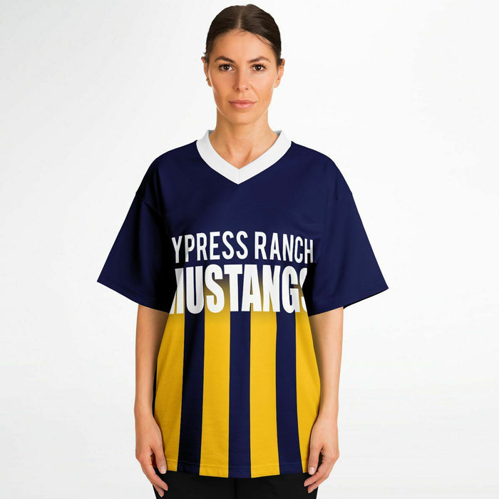 Women wearing Cypress Ranch Mustangs football jersey