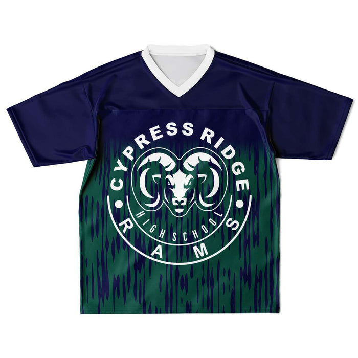 Cypress Ridge Rams football jersey laying flat - front 
