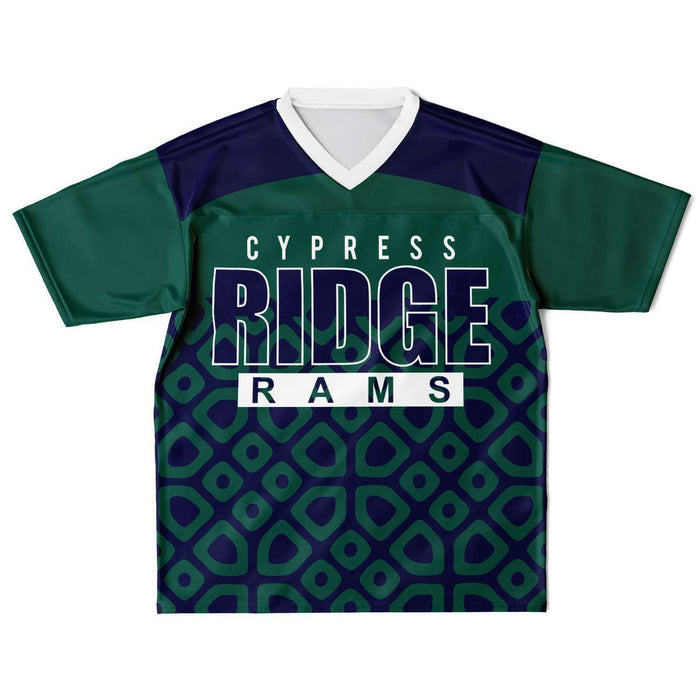 Cypress Ridge Rams football jersey laying flat - front 