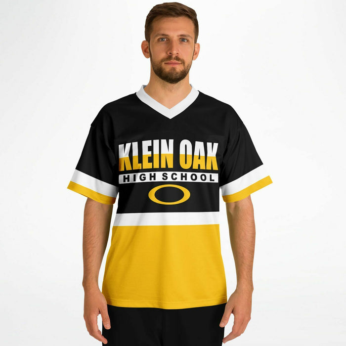 Man wearing Klein Oak Panthers football jersey