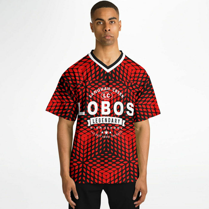 Black man wearing Langham Creek Lobos football Jersey