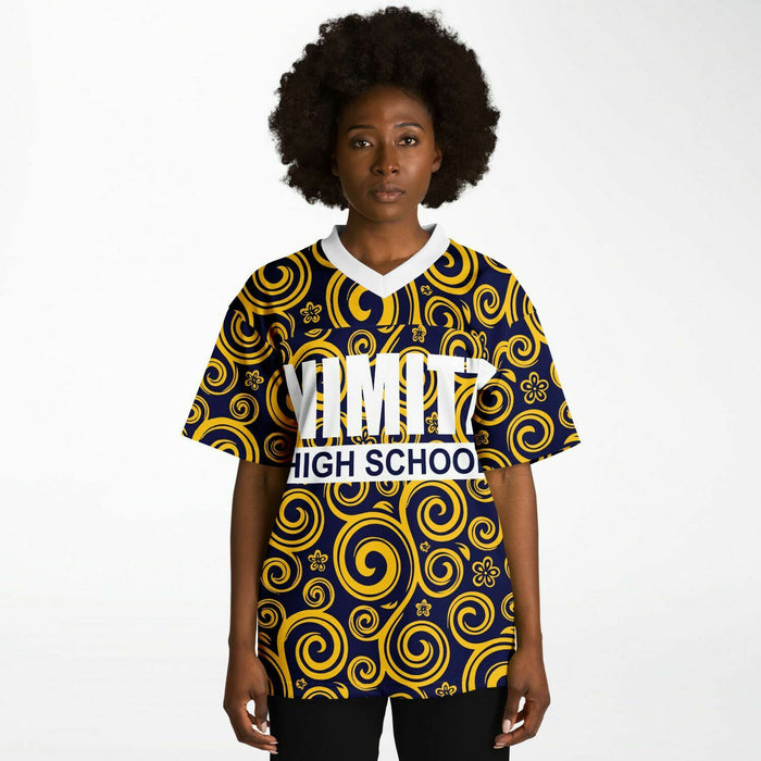 Black woman wearing Nimitz Cougars High School football Jersey