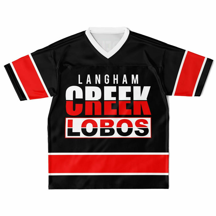 Langham Creek Lobos football jersey laying flat - front 