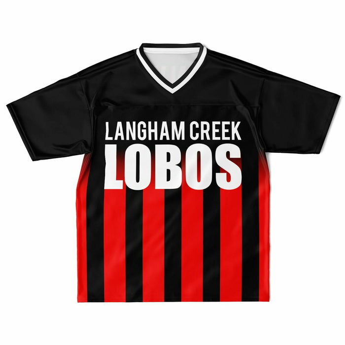 Langham Creek Lobos football jersey laying flat - front 