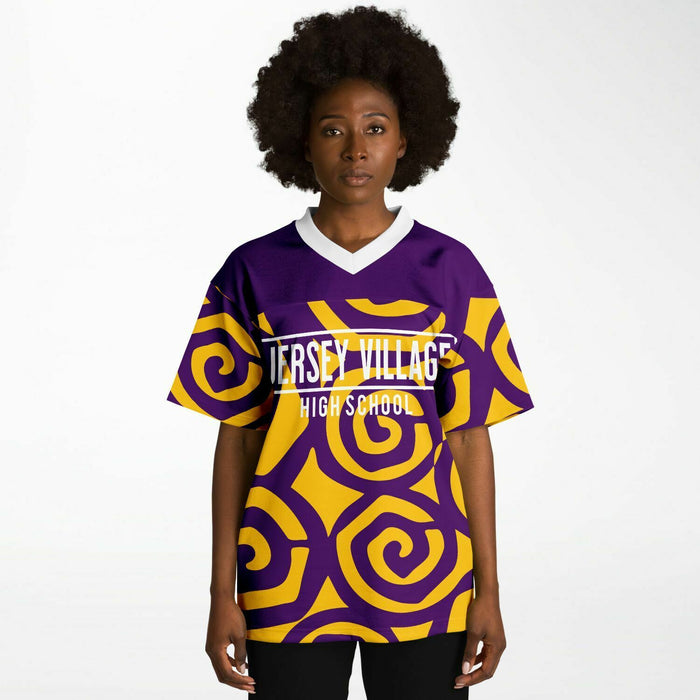 Black woman wearing Jersey Village Falcons football Jersey