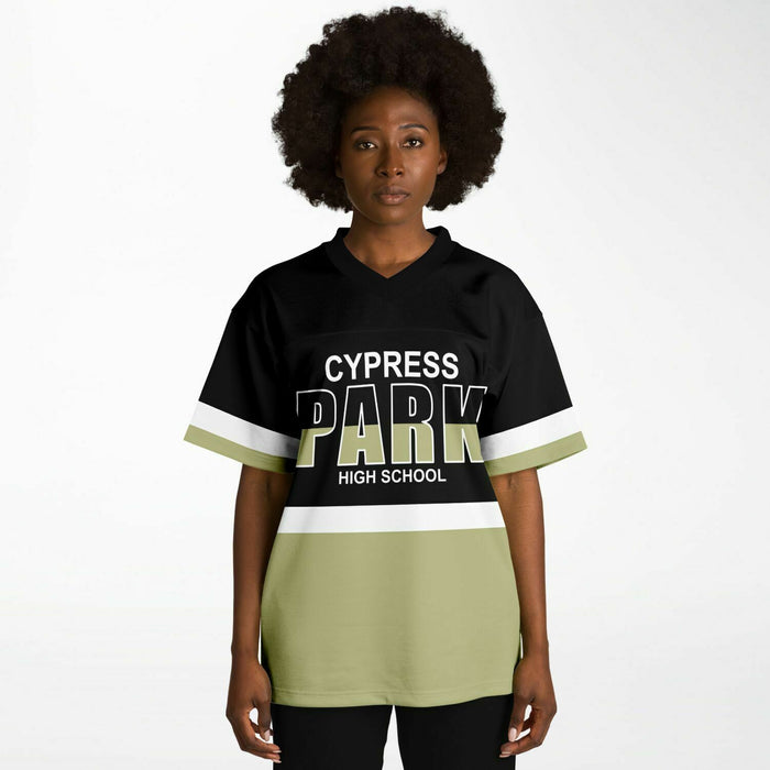 Black woman wearing Cypress Park Tigers football Jersey 10