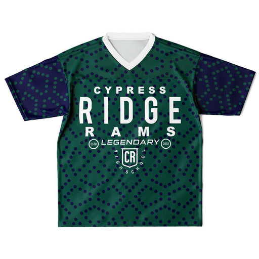 Cypress Ridge Rams football jersey laying flat - front 