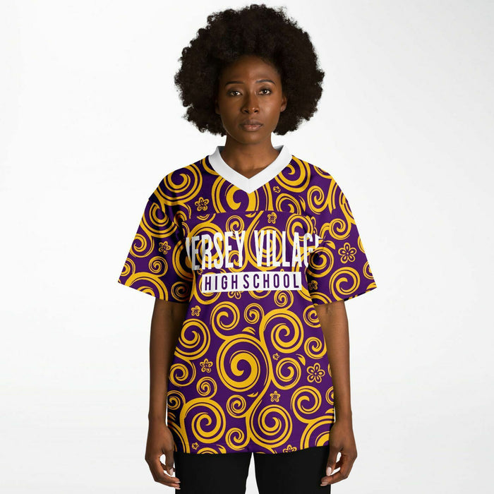 Black woman wearing Jersey Village Falcons football Jersey