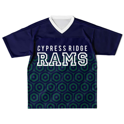 Cypress Ridge Rams football jersey laying flat - front 