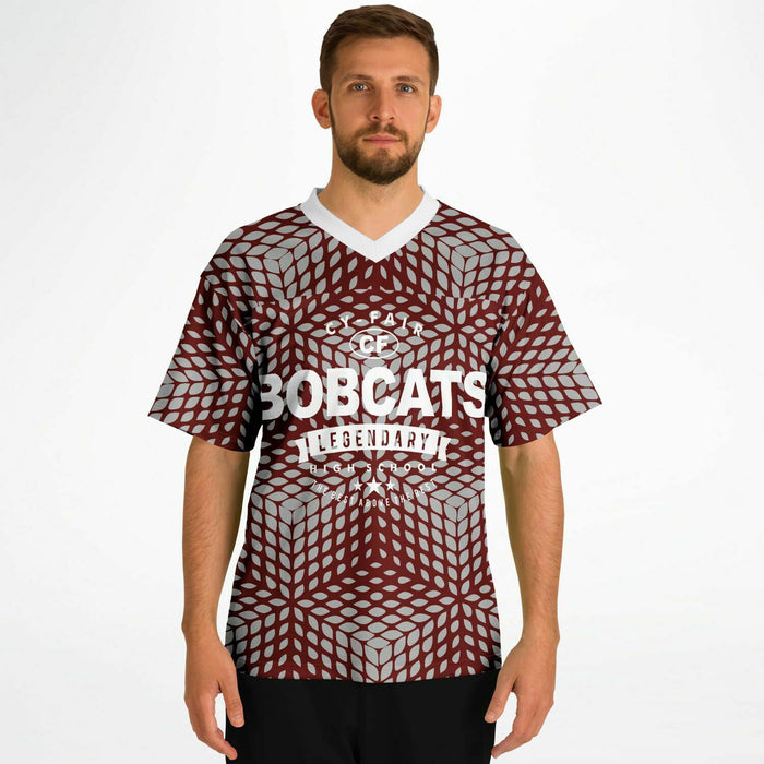 Man wearing Cy-Fair Bobcats football jersey