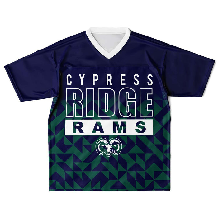 Cypress Ridge Rams football jersey laying flat - front 