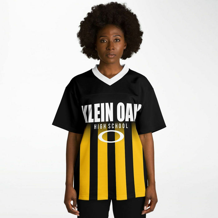 Black woman wearing Klein Oak Panthers football Jersey