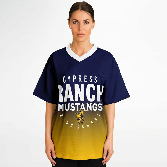 Women wearing Cypress Ranch Mustangs football jersey