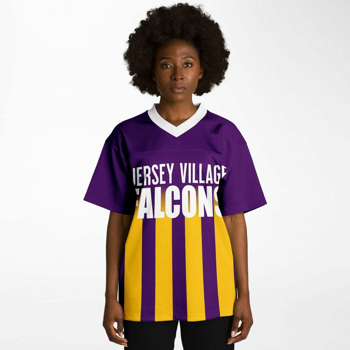 Black woman wearing Jersey Village Falcons football Jersey