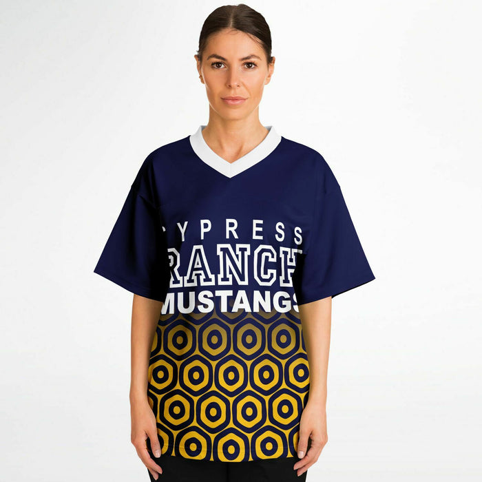 Women wearing Cypress Ranch Mustangs football jersey