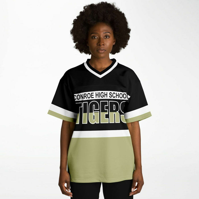 Black woman wearing Conroe Tigers football Jersey 10