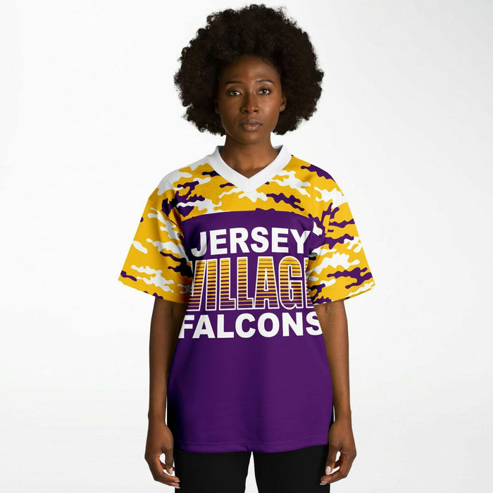 Black woman wearing Jersey Village Falcons football Jersey