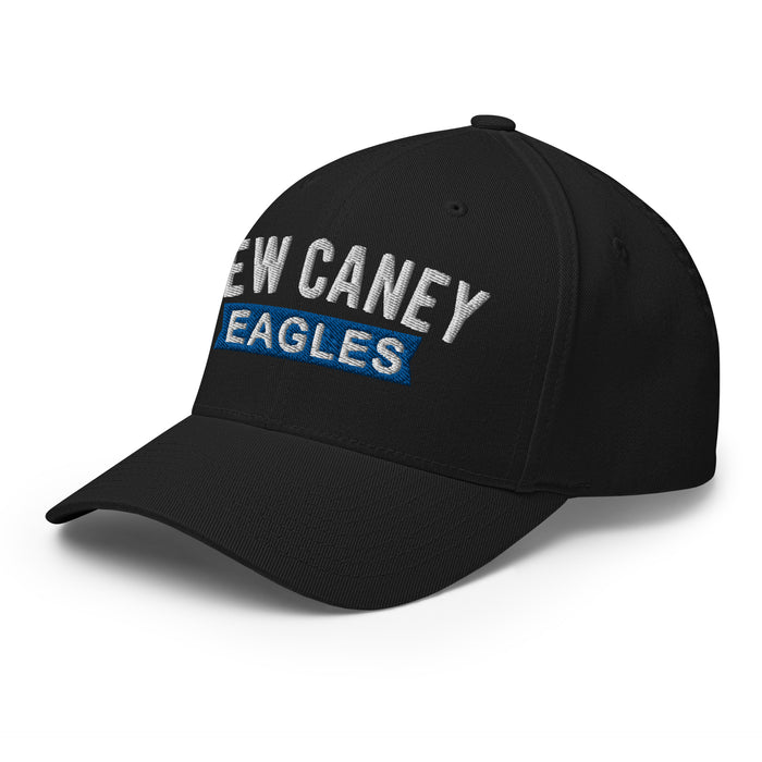 Side view of New Caney Eagles Flexfit Black Baseball Cap 203