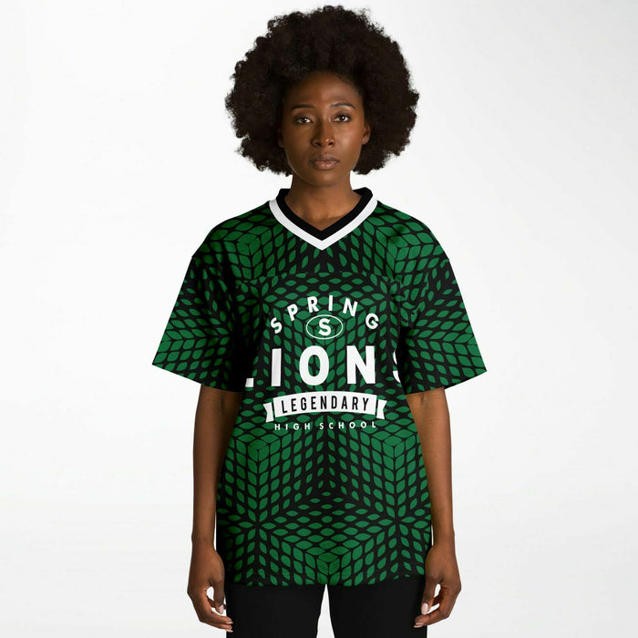 Black woman wearing Spring Lions High School football Jersey